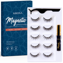 Load image into Gallery viewer, KRONA Magnetic Eyelashes Kit - 1 Tube Of Magnetic Eyeliner &amp; 5 Pairs Of Reusable Falsies With Tweezer