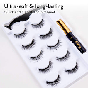 KRONA Magnetic Eyelashes Kit - 1 Tube Of Magnetic Eyeliner & 5 Pairs Of Reusable Falsies With Tweezer