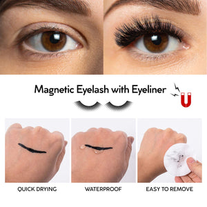 KRONA Magnetic Eyelashes Kit - 1 Tube Of Magnetic Eyeliner & 5 Pairs Of Reusable Falsies With Tweezer